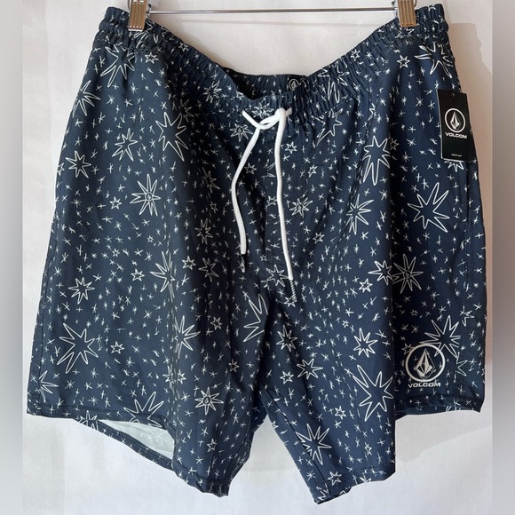 Volcom Manic Trunk 17 Men's Blue White‎ Stars Swim Trunks Size Large NWT - Picture 1 of 3